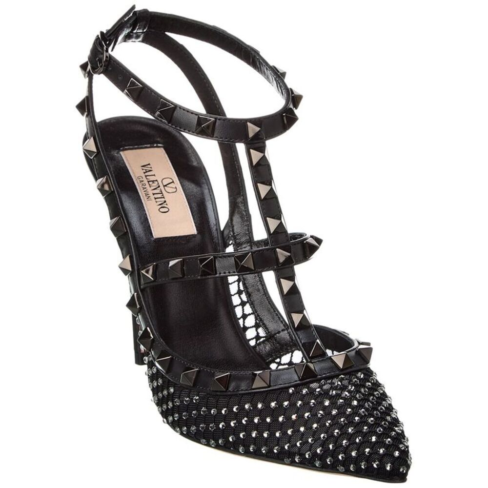 Valentino Rockstud Caged 100 Mesh & Leather Pump, Black